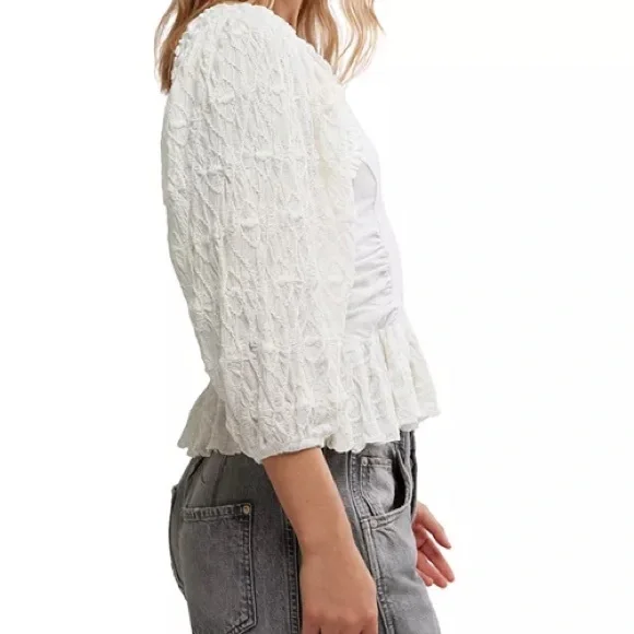 Free People Oliva Cream Ruffle-Trim Long Sleeve Blouse - Picture 8 of 11
